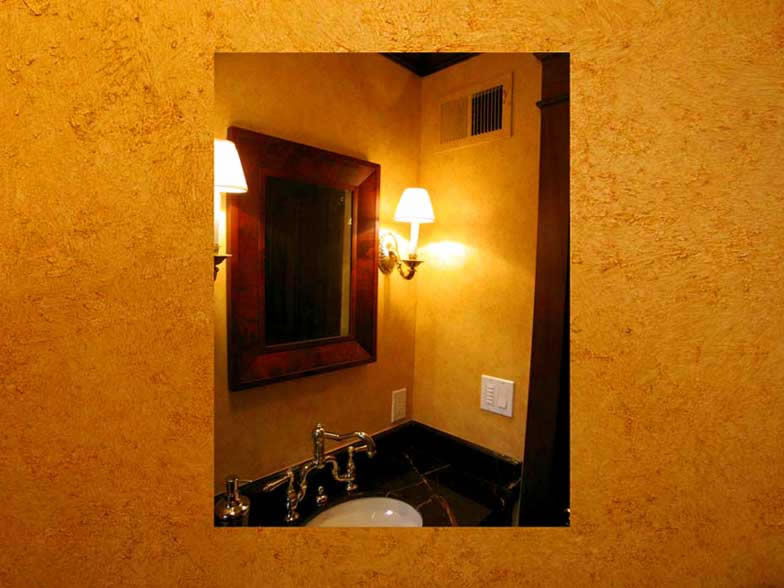 gold stucco powder room